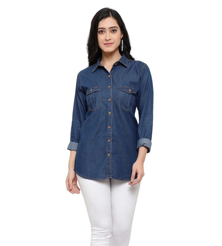 Brezza Fashion -  Nice-looking Blue Smart Regular Fit Solid Casual Denim Shirt for women