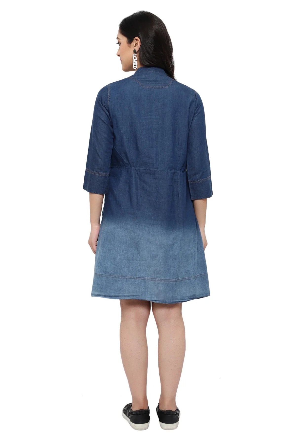 Brezza Fashion - Gorgeous Women Blue Solid Fit and Flare denim party wear Dress frock