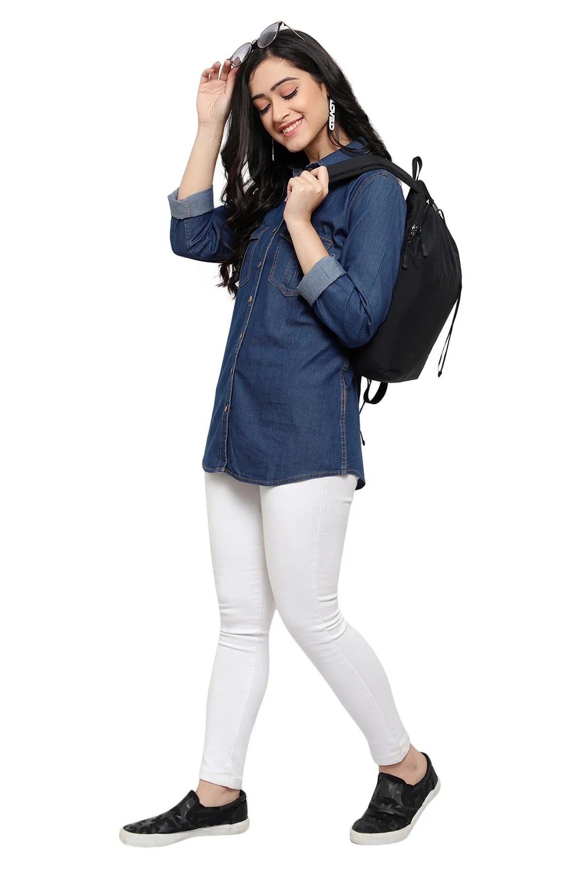 Brezza Fashion -  Nice-looking Blue Smart Regular Fit Solid Casual Denim Shirt for women