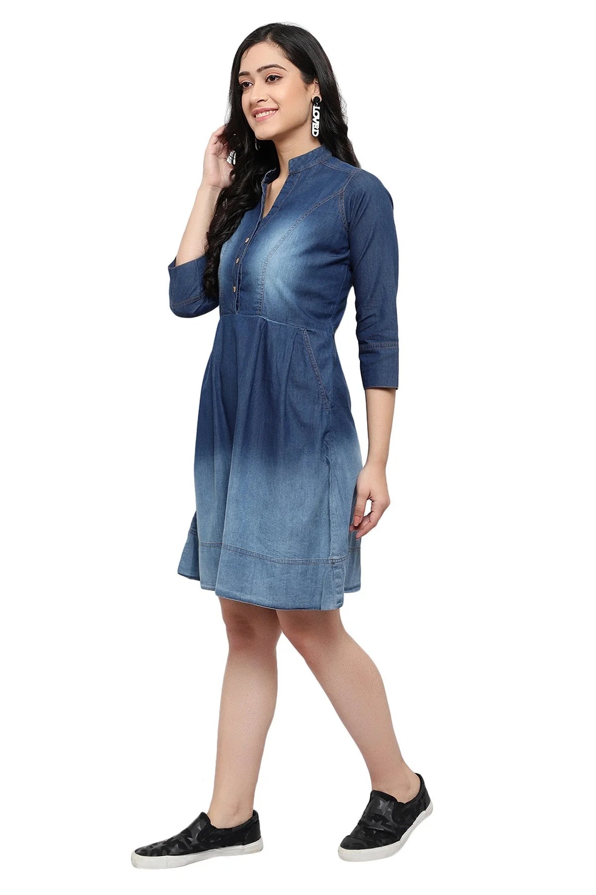 Brezza Fashion - Gorgeous Women Blue Solid Fit and Flare denim party wear Dress frock