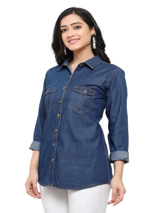 Brezza Fashion -  Nice-looking Blue Smart Regular Fit Solid Casual Denim Shirt for women