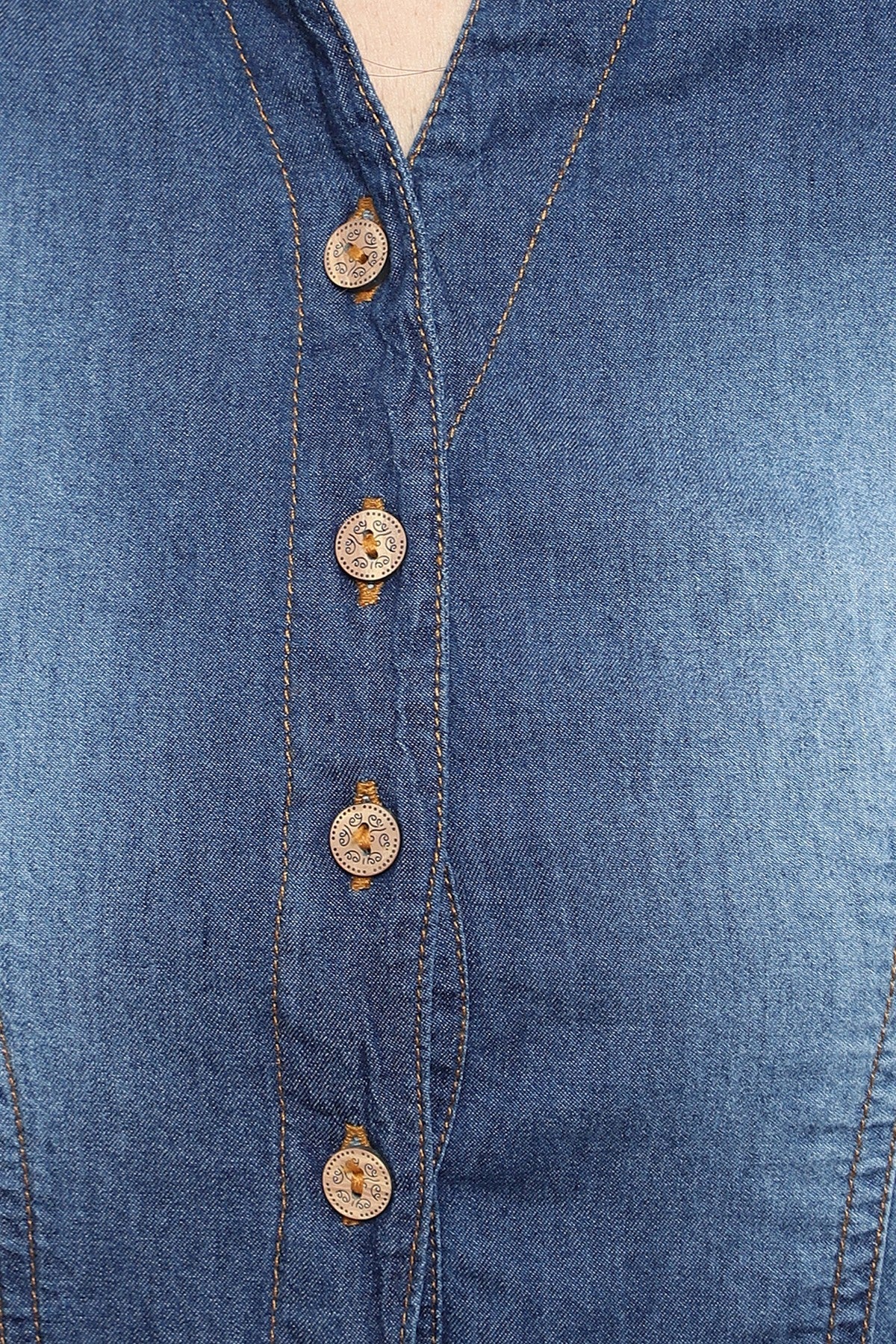 Brezza Fashion - Gorgeous Women Blue Solid Fit and Flare denim party wear Dress frock