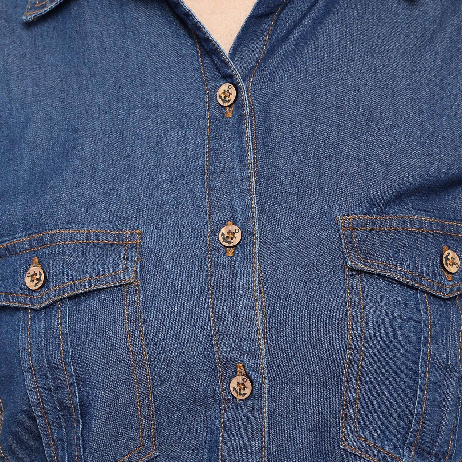 Brezza Fashion -  Nice-looking Blue Smart Regular Fit Solid Casual Denim Shirt for women