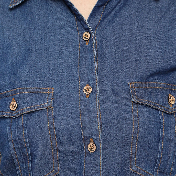 Brezza Fashion -  Nice-looking Blue Smart Regular Fit Solid Casual Denim Shirt for women