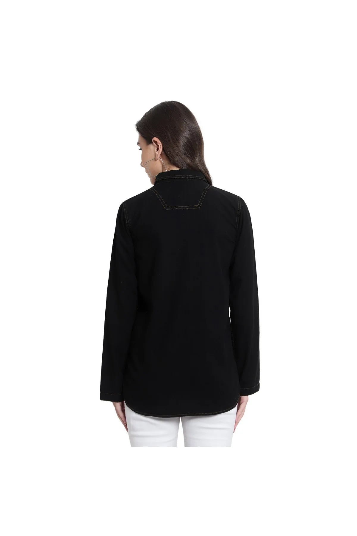 Brezza Fashion - Nice-looking Black Smart Regular Fit Solid Casual Denim Shirt for women