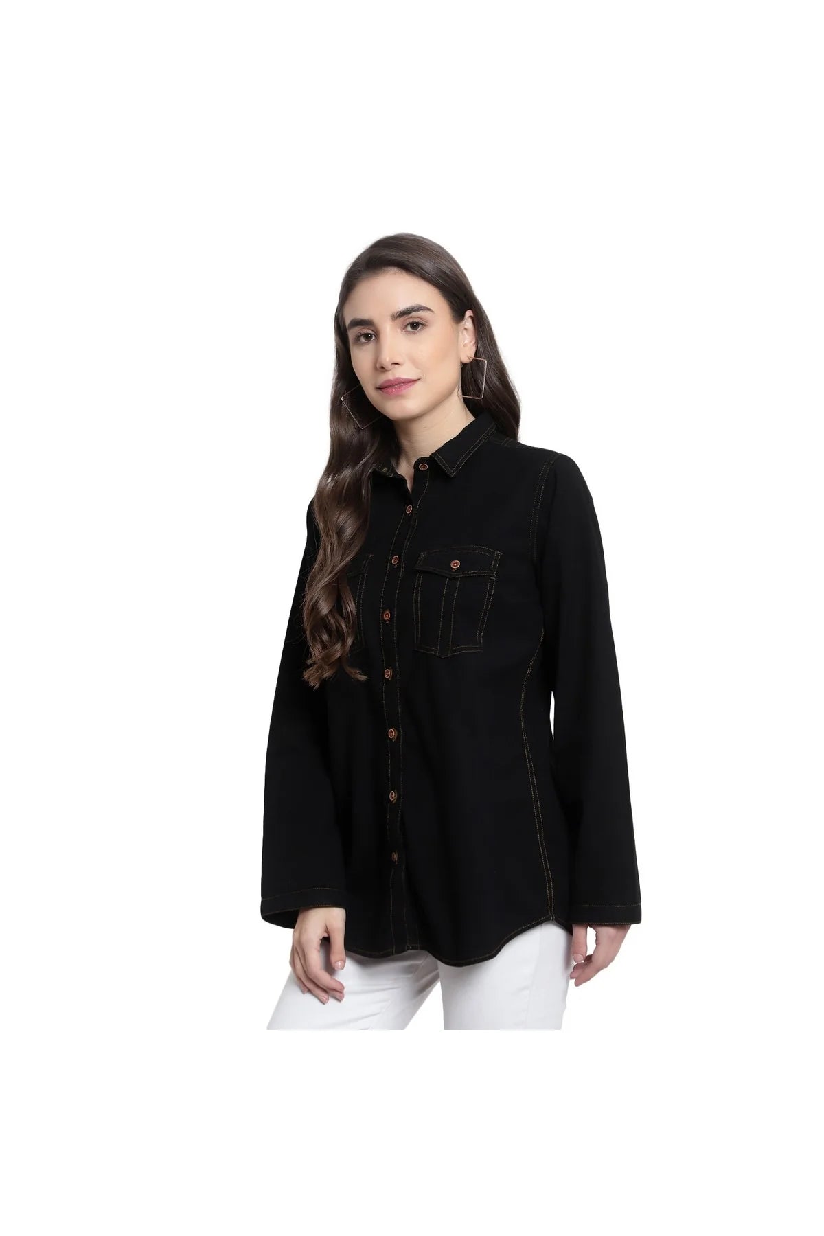 Brezza Fashion - Nice-looking Black Smart Regular Fit Solid Casual Denim Shirt for women