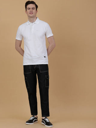 Brezza Fashion - Men's Regular Fit Denim cargo Jeans Black