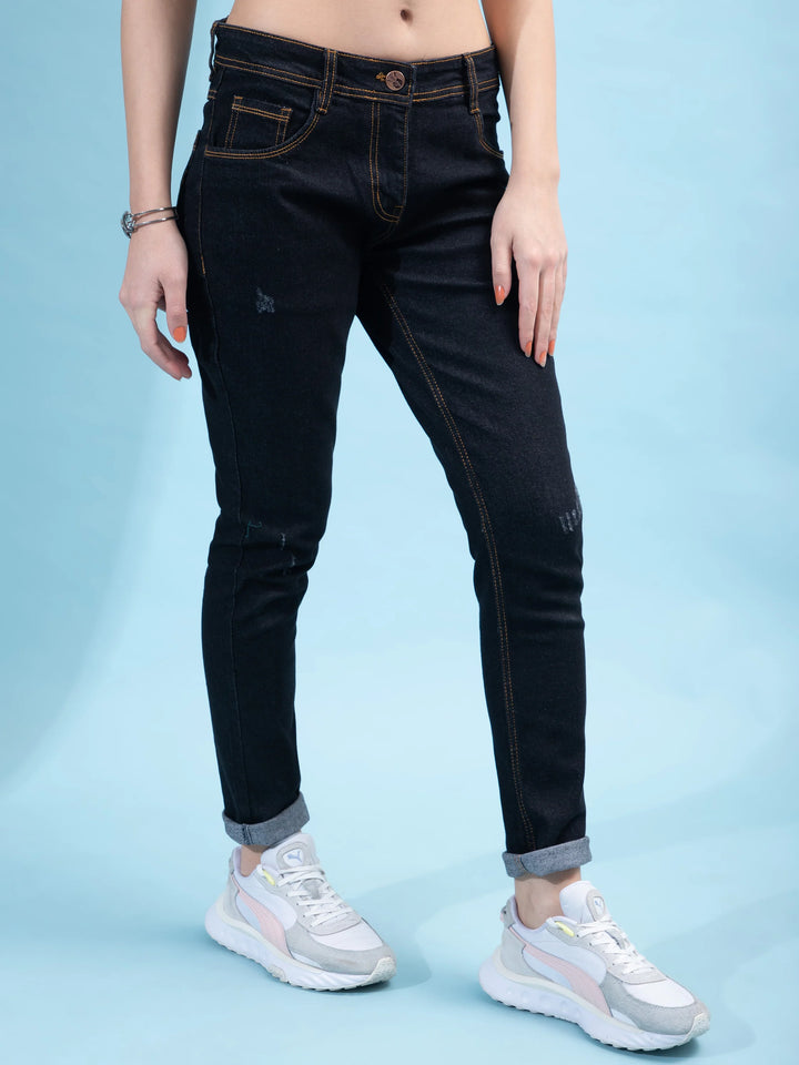 Brezza Fashion -  Distressed Skinny Ripped Denim Jeans for Women, Black